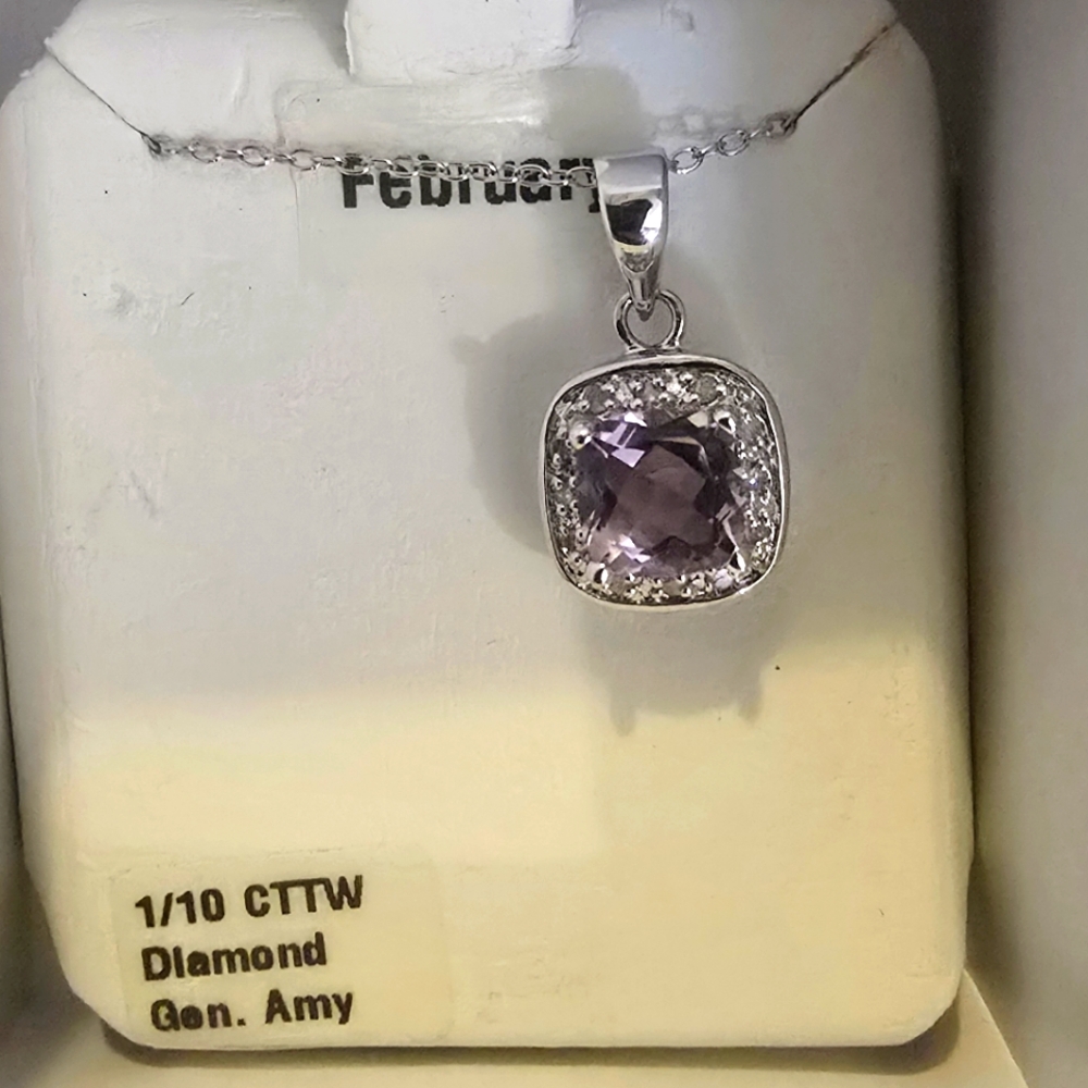 Genuine Amethyst & 1/10ct Diamond Necklace NWT